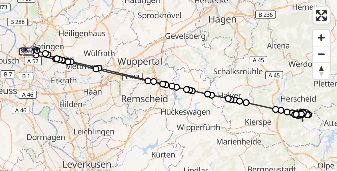 Flugroute Polizeihubschrauber Düsseldorf Flughafen - Düsseldorf Flughafen, 02 Juli 2026, 09:47