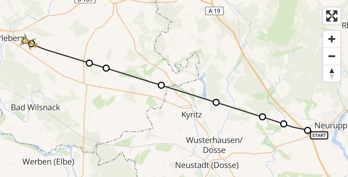 Flugroute Rettungshubschrauber Neuruppin - Perleberg, 02 Juli 2026, 09:52