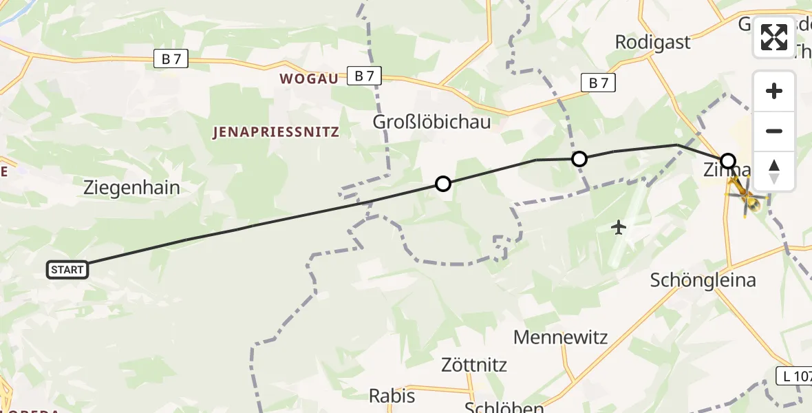 Flugroute Rettungshubschrauber Jena - Schöngleina, 02 Juli 2026, 10:01