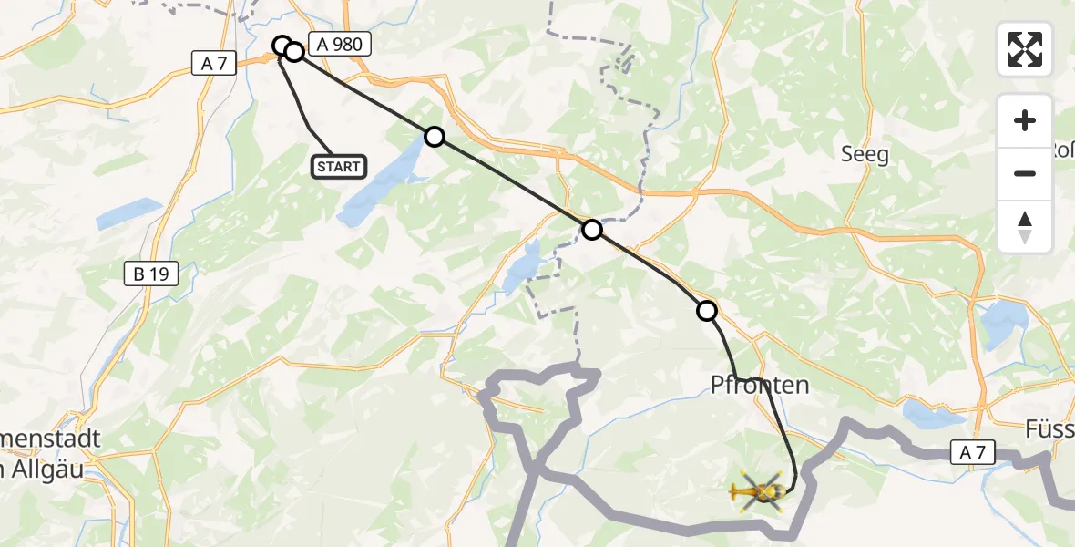 Flugroute Rettungshubschrauber Sulzberg - Pfronten, 02 Juli 2026, 10:02