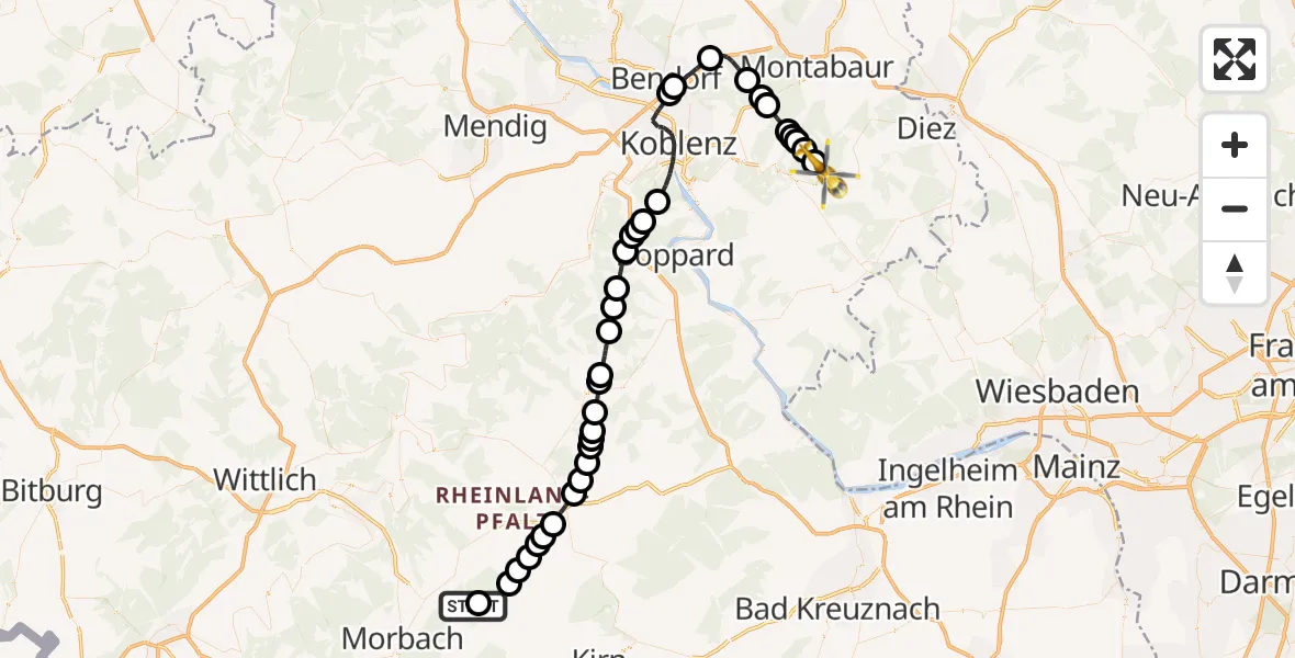 Flugroute Rettungshubschrauber Hochscheid - Weinähr, 02 Juli 2026, 10:03