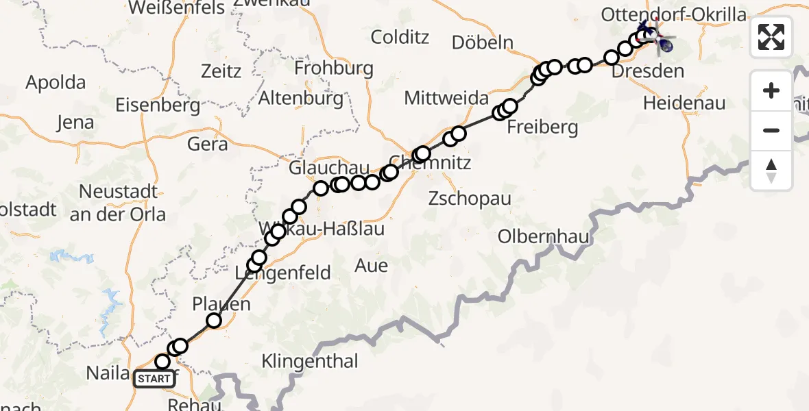 Flugroute Polizeihubschrauber Hof - Dresden Flughafen, 02 Juli 2026, 10:03