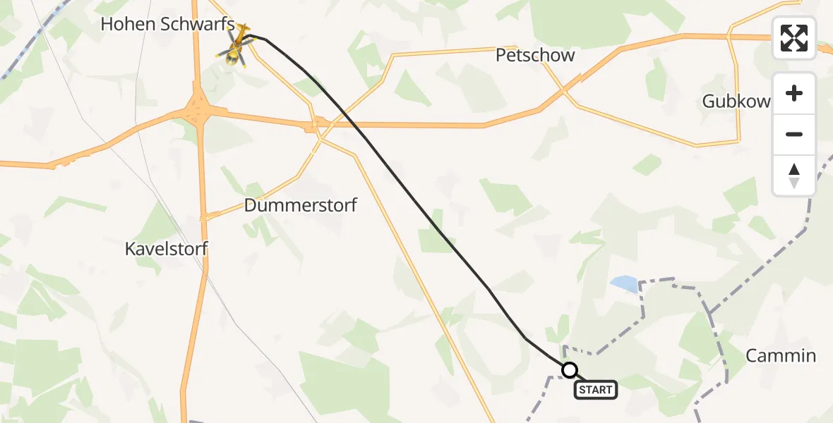 Flugroute Ambulanzhubschrauber Wardow - Dummerstorf, 02 Juli 2026, 10:06