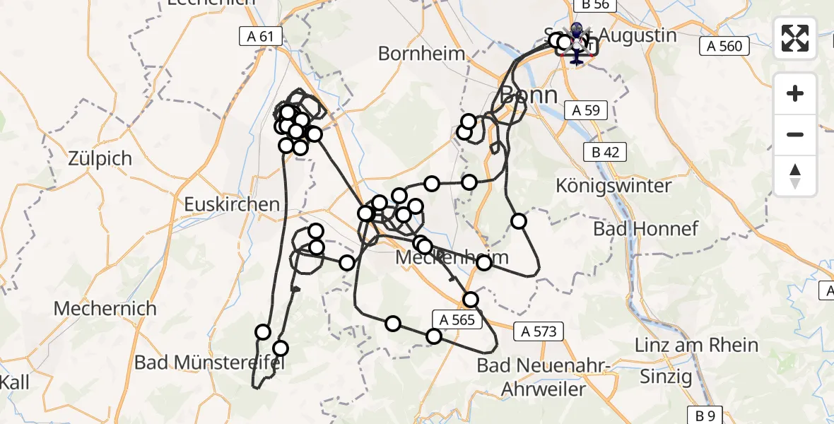 Flugroute Polizeihubschrauber Sankt Augustin - Sankt Augustin, 02 Juli 2026, 10:13
