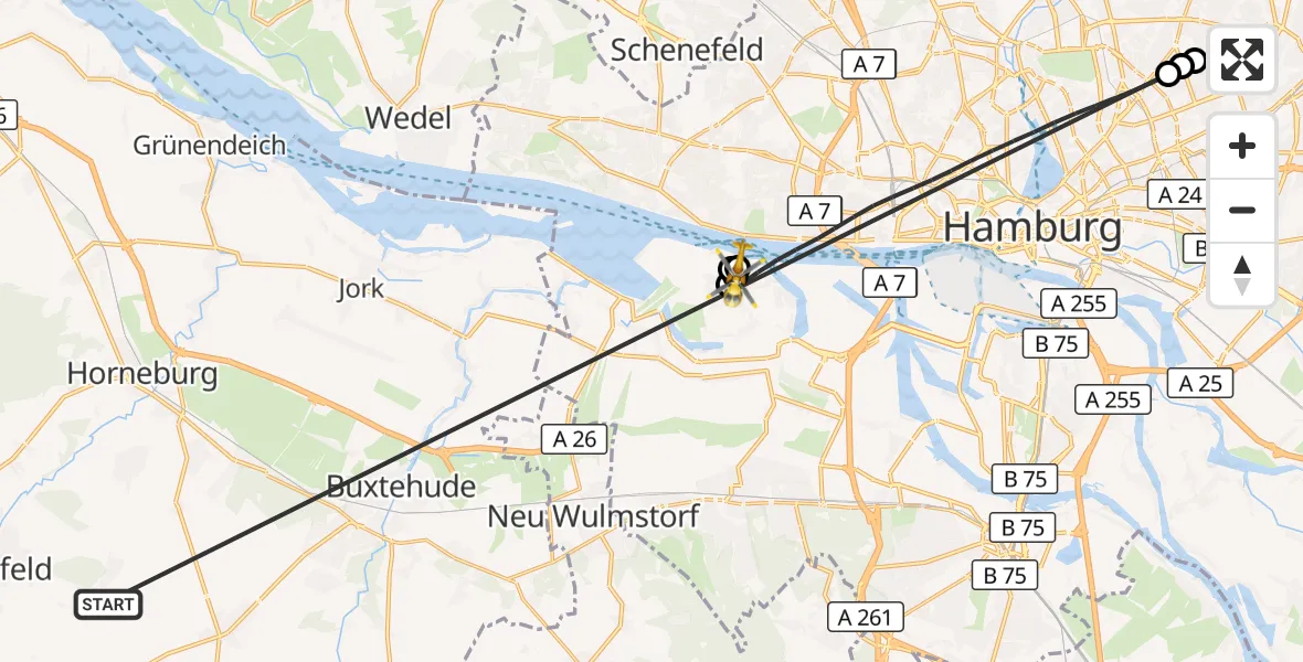 Flugroute Rettungshubschrauber Harsefeld - Hamburg, 02 Juli 2026, 10:15