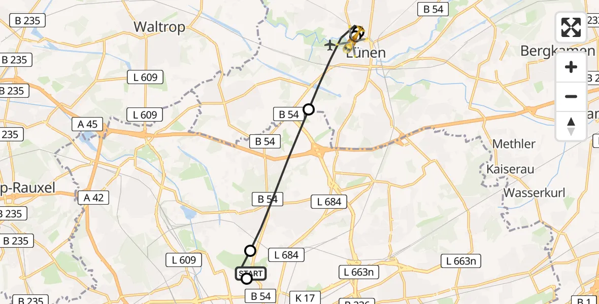 Flugroute Rettungshubschrauber Dortmund Hospital North - Sankt Marien Hospital, 02 Juli 2026, 10:15