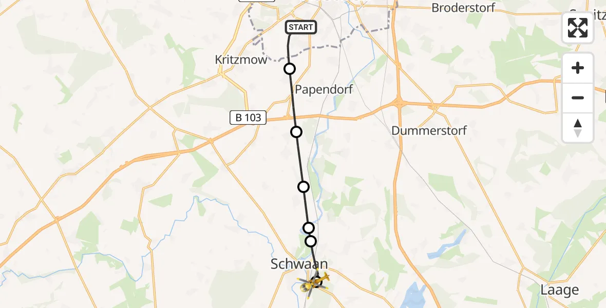 Flugroute Rettungshubschrauber Rostock - Wiendorf, 02 Juli 2026, 10:21