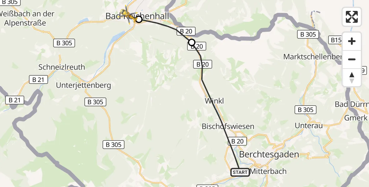 Flugroute Rettungshubschrauber Bischofswiesen - Bad Reichenhall, 02 Juli 2026, 10:21