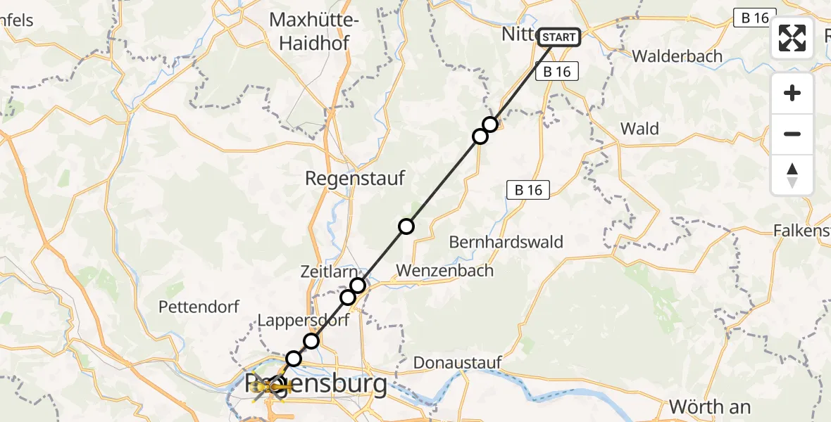 Flugroute Rettungshubschrauber Nittenau - Barmherzige Brüder (Brothers of Mercy) Hospital Regensburg, 02 Juli 2026, 10:21