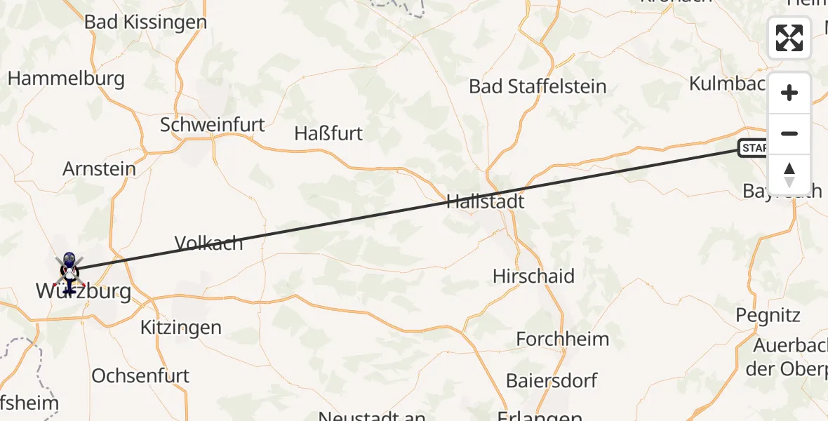 Flugroute Polizeihubschrauber Neudrossenfeld - Würzburg-Schenkenturm Flugplatz, 02 Juli 2026, 10:25