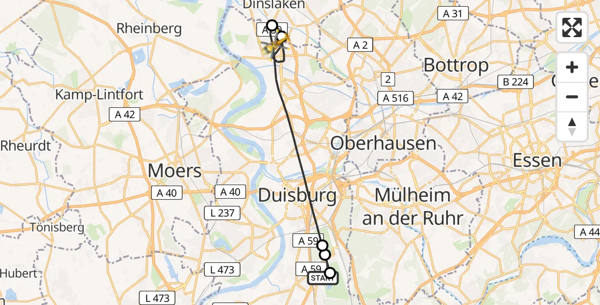 Flugroute Rettungshubschrauber Duisburg Air Rescue Hubschrauberlandeplatz (Christoph 9) - Duisburg, 02 Juli 2026, 10:25