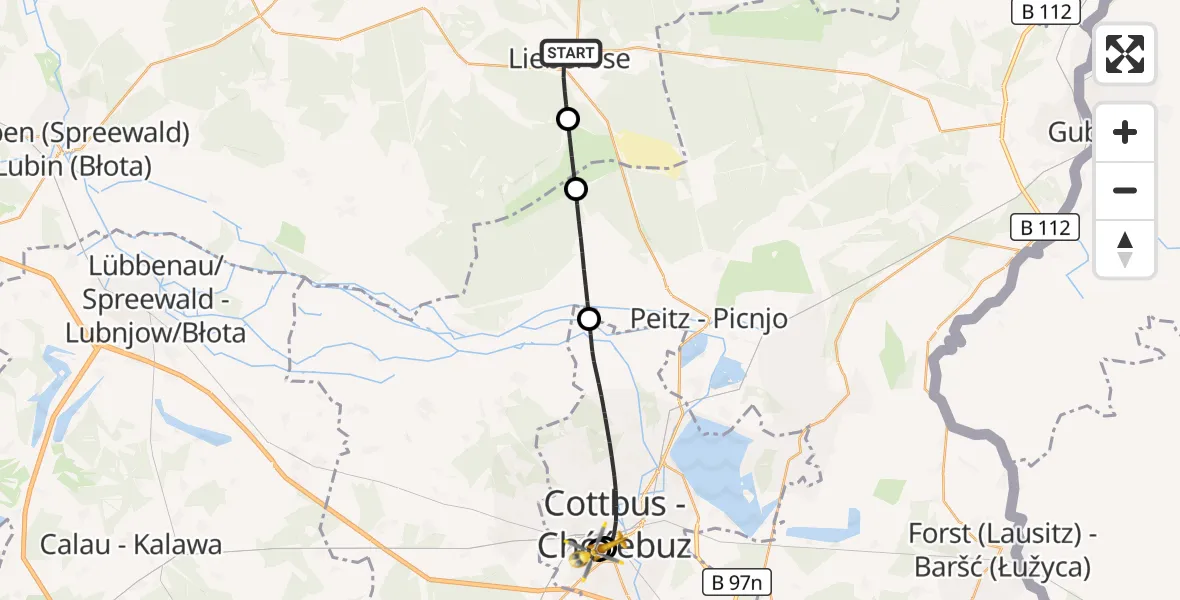 Flugroute Rettungshubschrauber Lieberose - Carl Thien Hospital Cottbus, 02 Juli 2026, 10:27