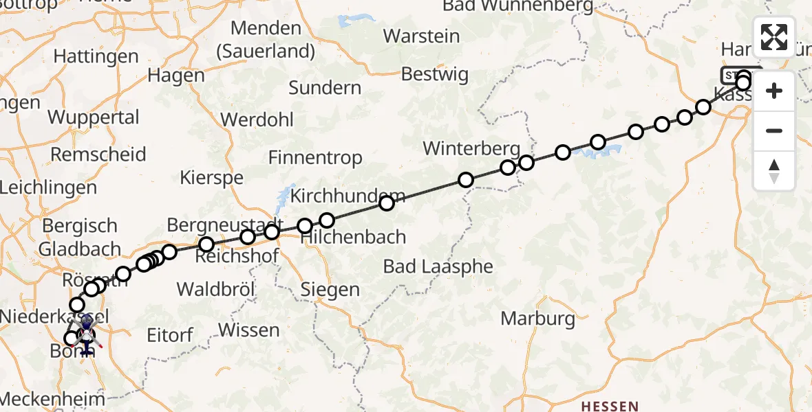 Flugroute Polizeihubschrauber Fuldatal Bundespolizei Hubschrauberlandeplatz - Sankt Augustin, 02 Juli 2026, 10:32