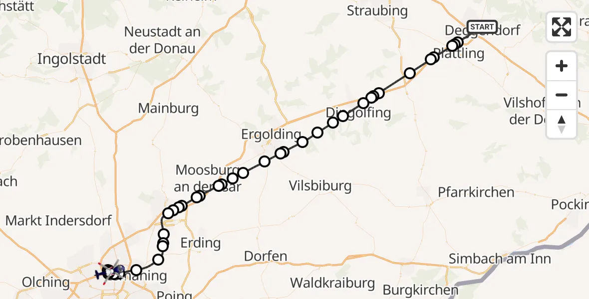 Flugroute Polizeihubschrauber Deggendorf - Oberschleißheim, 02 Juli 2026, 10:37