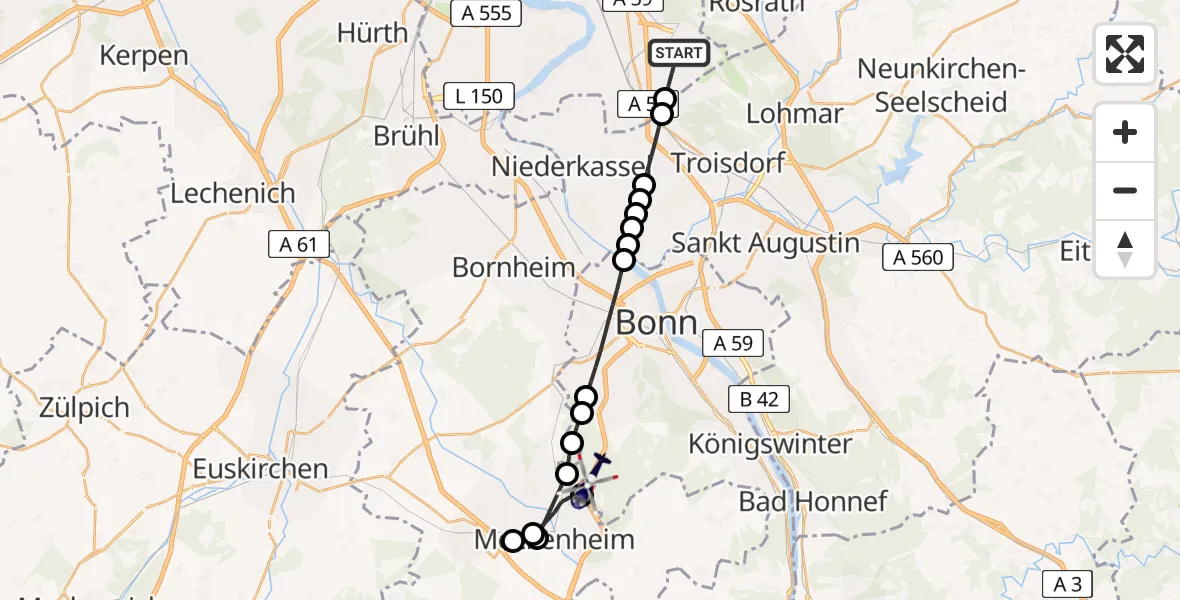 Flugroute Polizeihubschrauber Köln Bonn Flughafen - Bonn, 02 Juli 2026, 10:38