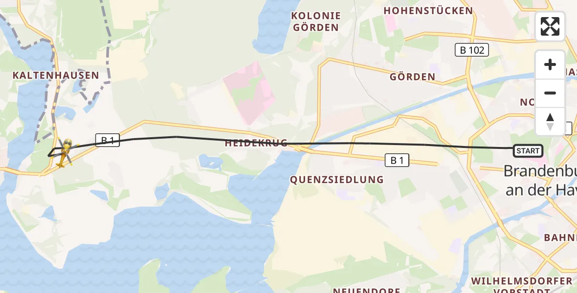 Flugroute Rettungshubschrauber Brandenburg an der Havel - Brandenburg an der Havel, 02 Juli 2026, 10:39