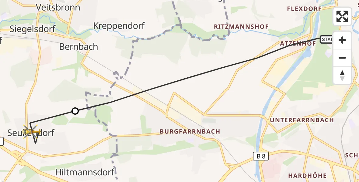Flugroute Ambulanzhubschrauber Fürth - Seukendorf, 02 Juli 2026, 10:39