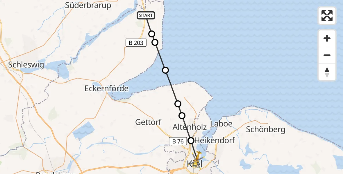 Flugroute Ambulanzhubschrauber Dörphof - Kiel, 02 Juli 2026, 10:39