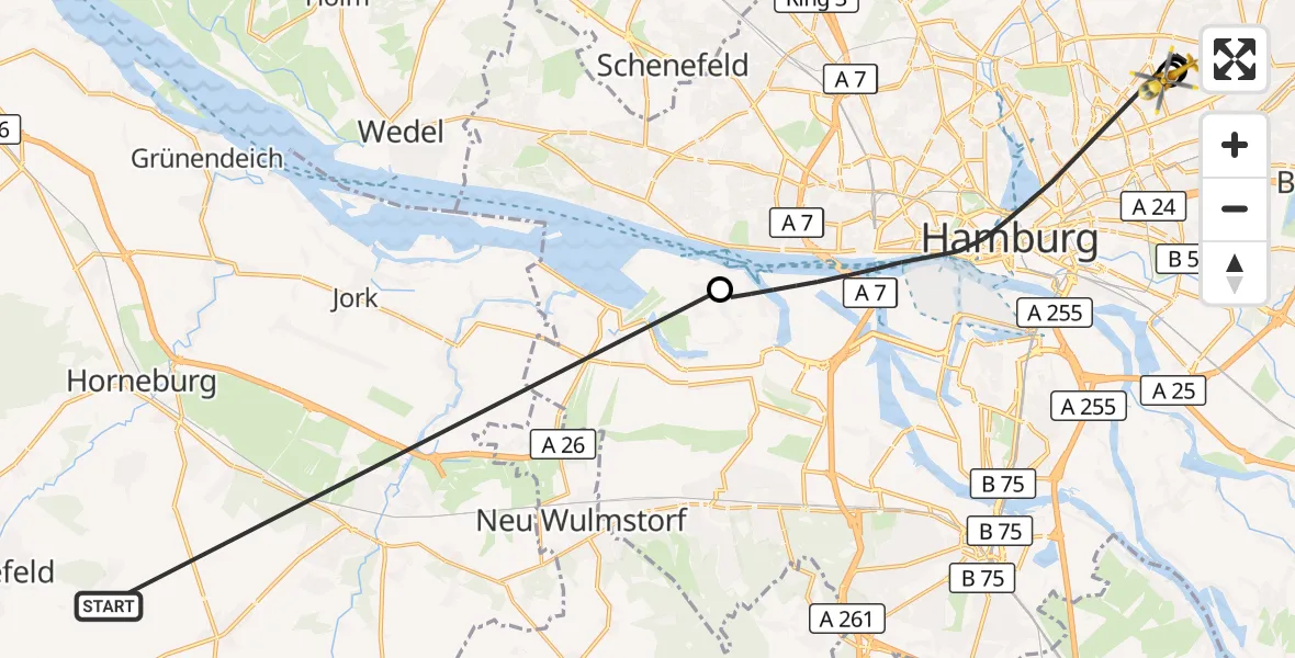 Flugroute Rettungshubschrauber Harsefeld - Hamburg Military Hospital, 02 Juli 2026, 10:41