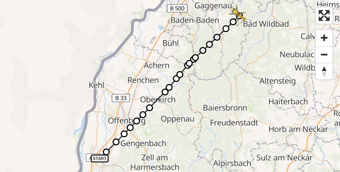 Flugroute Rettungshubschrauber Lahr Flughafen - Loffenau, 02 Juli 2026, 10:57