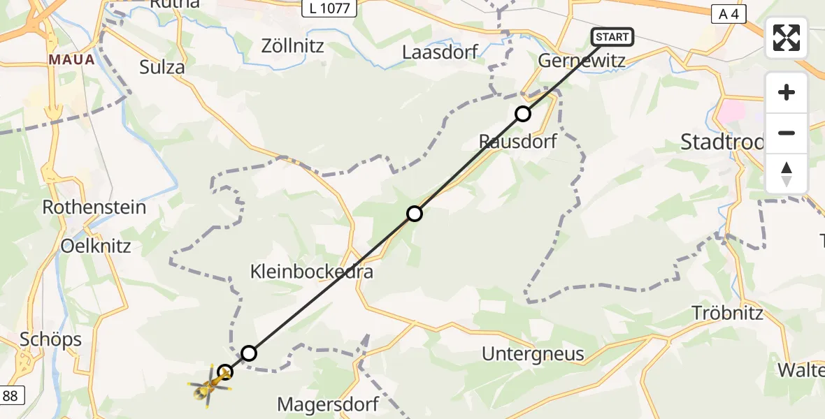 Flugroute Rettungshubschrauber Stadtroda - Schöps, 02 Juli 2026, 11:04