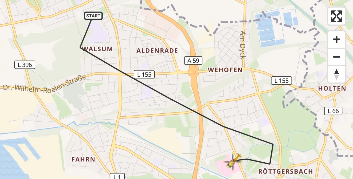 Flugroute Rettungshubschrauber Duisburg - Duisburg, 02 Juli 2026, 11:06