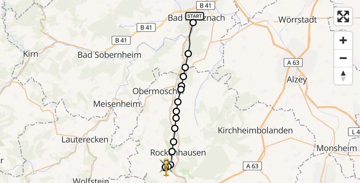 Flugroute Rettungshubschrauber Sankt Marienworth Hospital - Imsweiler UL, 02 Juli 2026, 11:09