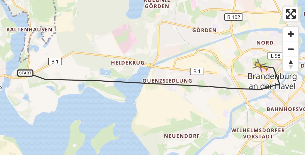 Flugroute Rettungshubschrauber Brandenburg an der Havel - Brandenburg an der Havel, 02 Juli 2026, 11:10