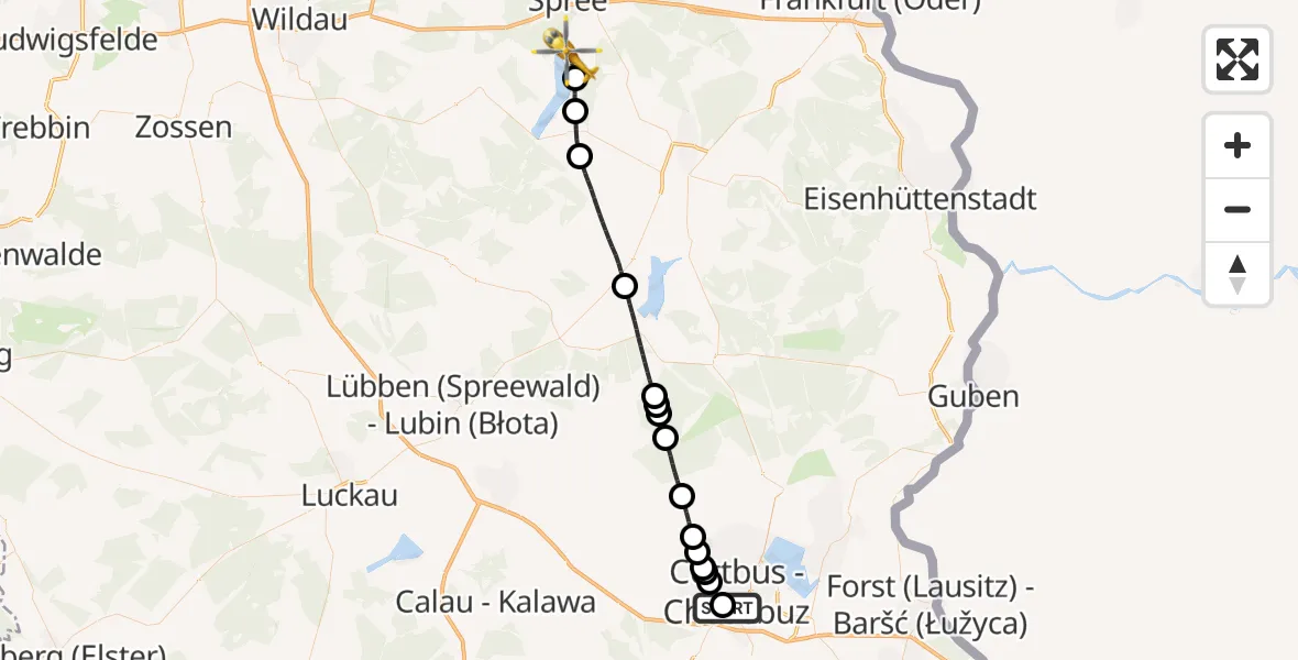 Flugroute Rettungshubschrauber Carl Thien Hospital Cottbus - Bad Saarow, 02 Juli 2026, 11:16