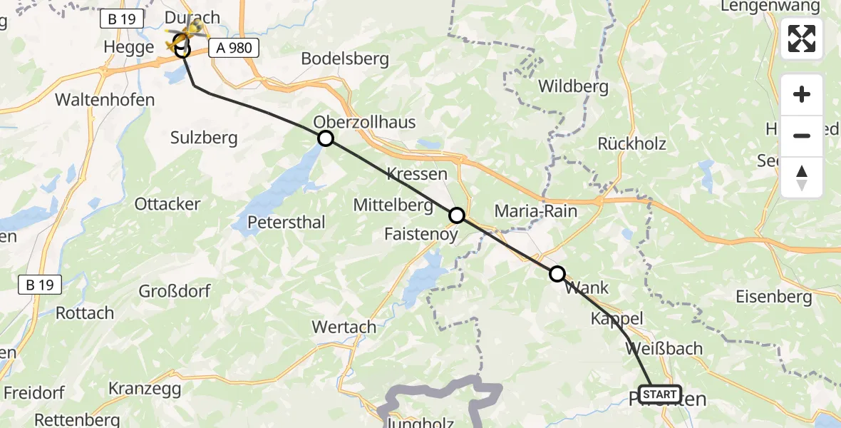 Flugroute Rettungshubschrauber Pfronten - Kempten-Durach Flugplatz, 02 Juli 2026, 11:22