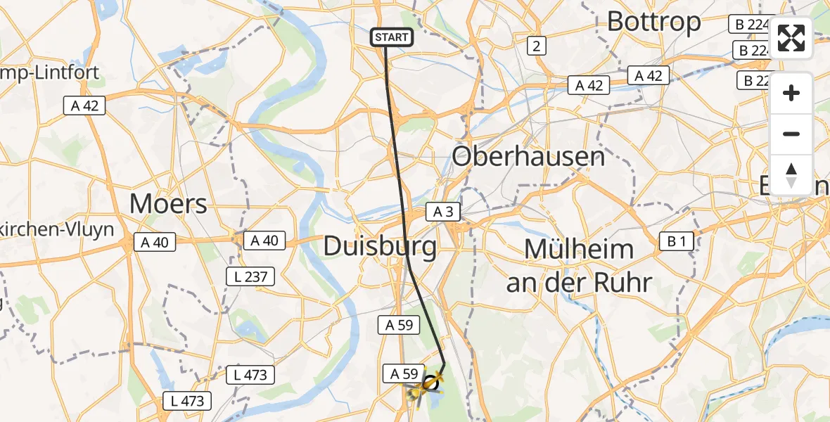 Flugroute Rettungshubschrauber Duisburg - Duisburg Air Rescue Hubschrauberlandeplatz (Christoph 9), 02 Juli 2026, 11:24