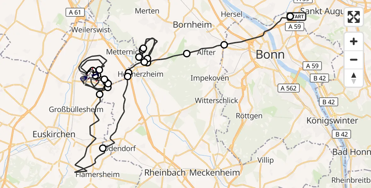 Flugroute Polizeihubschrauber Sankt Augustin - Weilerswist, 02 Juli 2026, 11:25