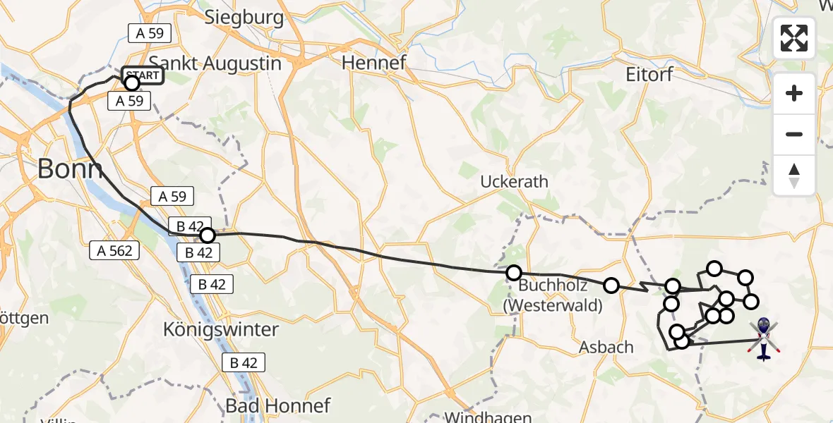Flugroute Polizeihubschrauber Sankt Augustin - Orfgen, 02 Juli 2026, 11:29