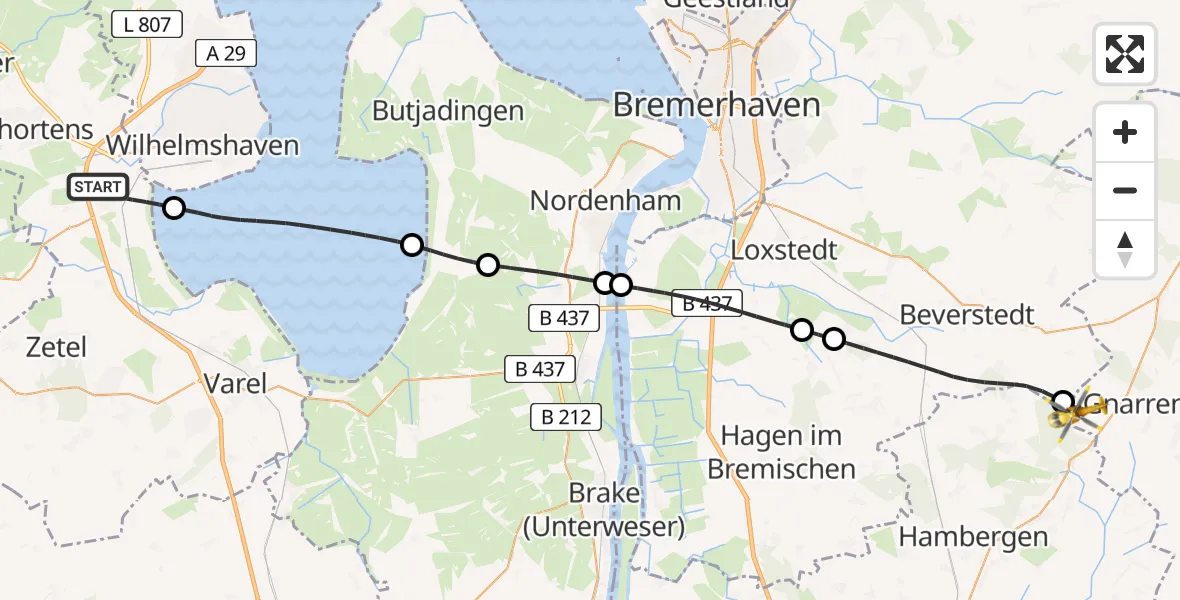 Flugroute Rettungshubschrauber Sande - Gnarrenburg, 02 Juli 2026, 11:32