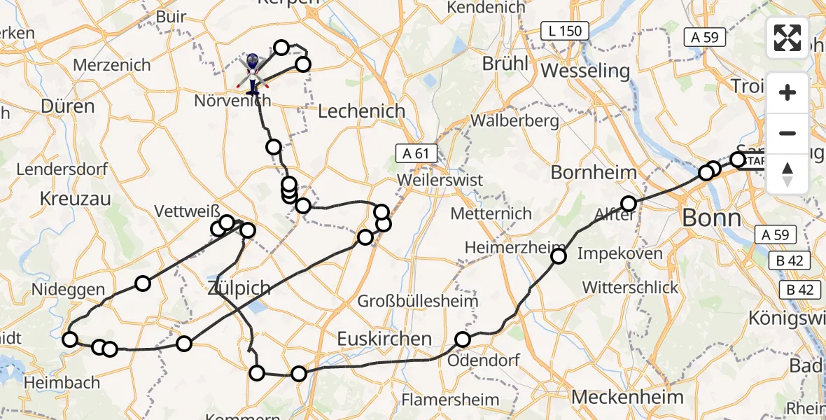 Flugroute Polizeihubschrauber Sankt Augustin - Militärflugplatz Nörvenich, 02 Juli 2026, 11:34