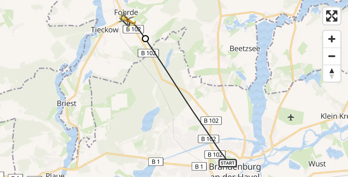 Flugroute Rettungshubschrauber Brandenburg an der Havel - Havelsee, 02 Juli 2026, 11:39