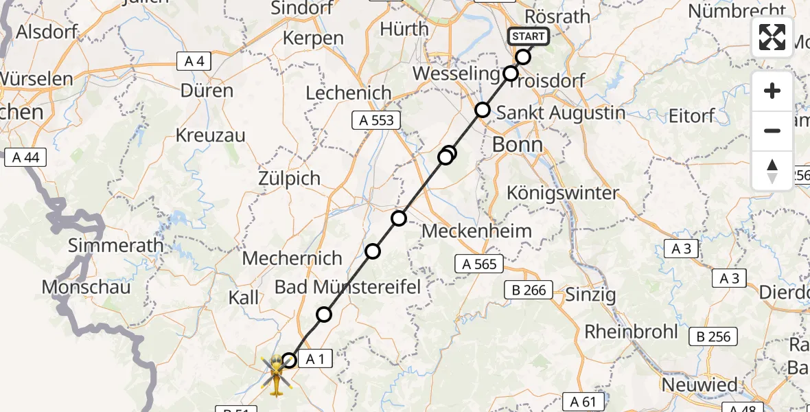 Flugroute Ambulanzhubschrauber Köln Bonn Flughafen - Blankenheim, 02 Juli 2026, 11:42