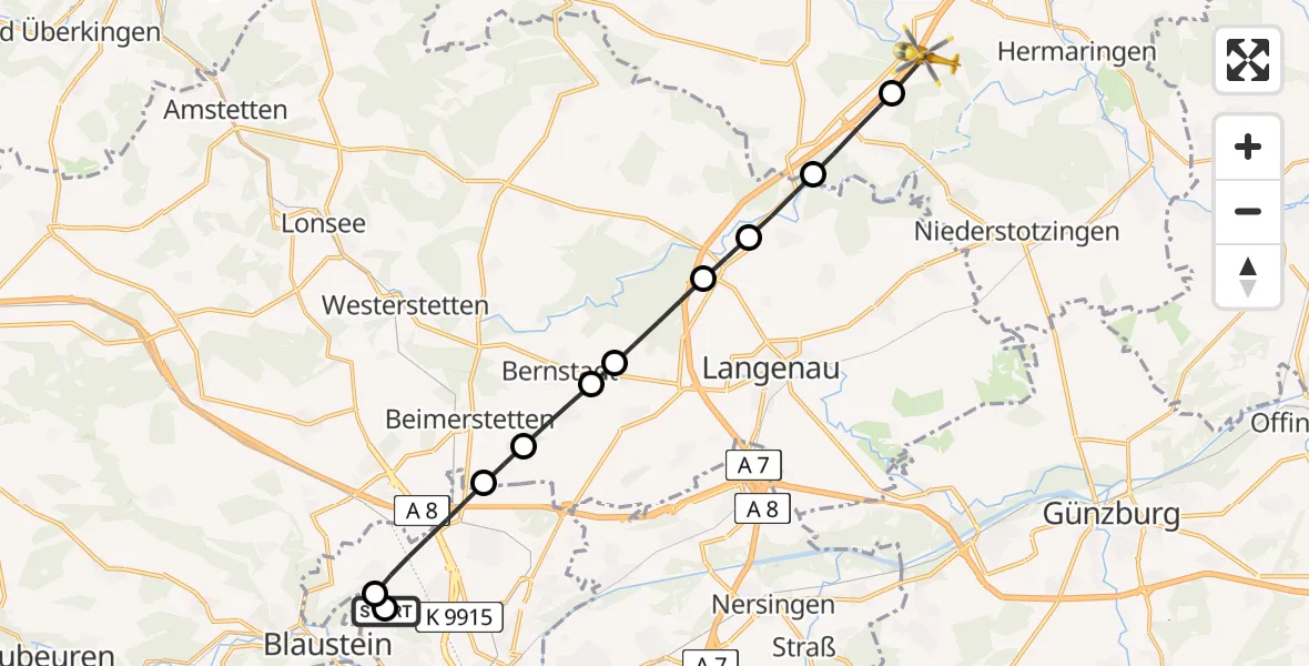 Flugroute Rettungshubschrauber Ulm Military Hospital Emergency - Giengen an der Brenz, 02 Juli 2026, 11:43
