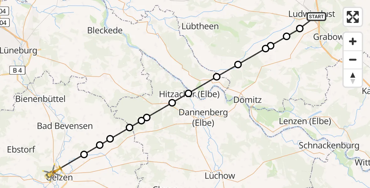 Flugroute Rettungshubschrauber Ludwigslust - Uelzen, 02 Juli 2026, 11:49