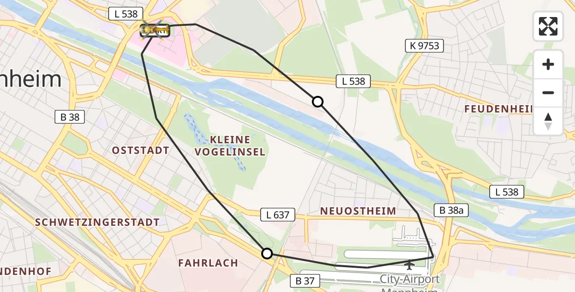 Flugroute Rettungshubschrauber Mannheim - Mannheim, 02 Juli 2026, 11:53