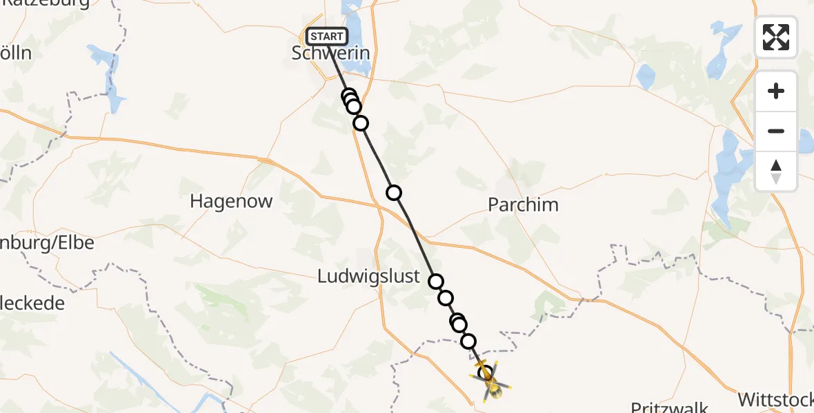 Flugroute Rettungshubschrauber Schwerin - Karstädt, 02 Juli 2026, 11:58