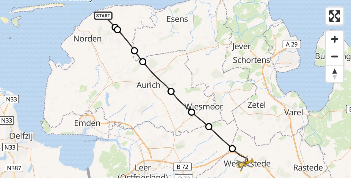 Flugroute Ambulanzhubschrauber Hagermarsch - Westerstede, 02 Juli 2026, 12:06