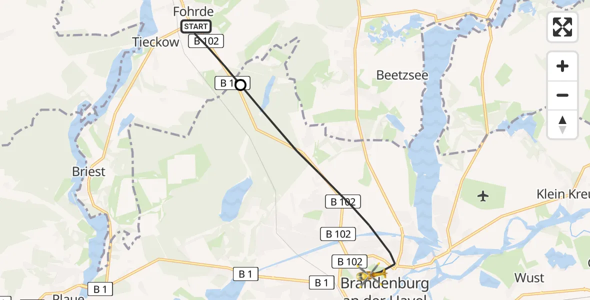 Flugroute Rettungshubschrauber Havelsee - Brandenburg an der Havel, 02 Juli 2026, 12:08