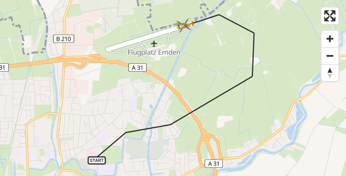 Flugroute Ambulanzhubschrauber Emden - Emden Flughafen, 02 Juli 2026, 12:13