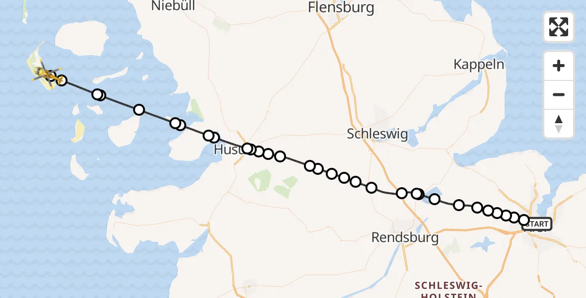 Flugroute Ambulanzhubschrauber Kiel - Nebel, 02 Juli 2026, 12:13