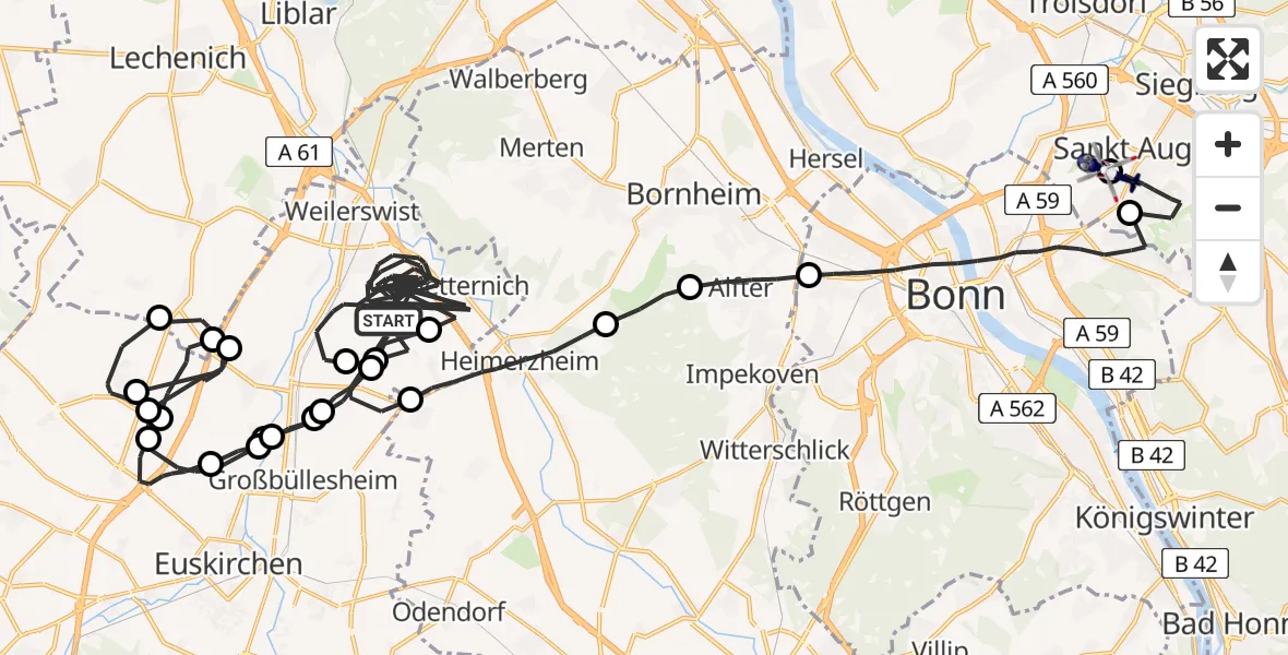 Flugroute Polizeihubschrauber Weilerswist - Bonn-Hangelar Flugplatz, 02 Juli 2026, 12:16