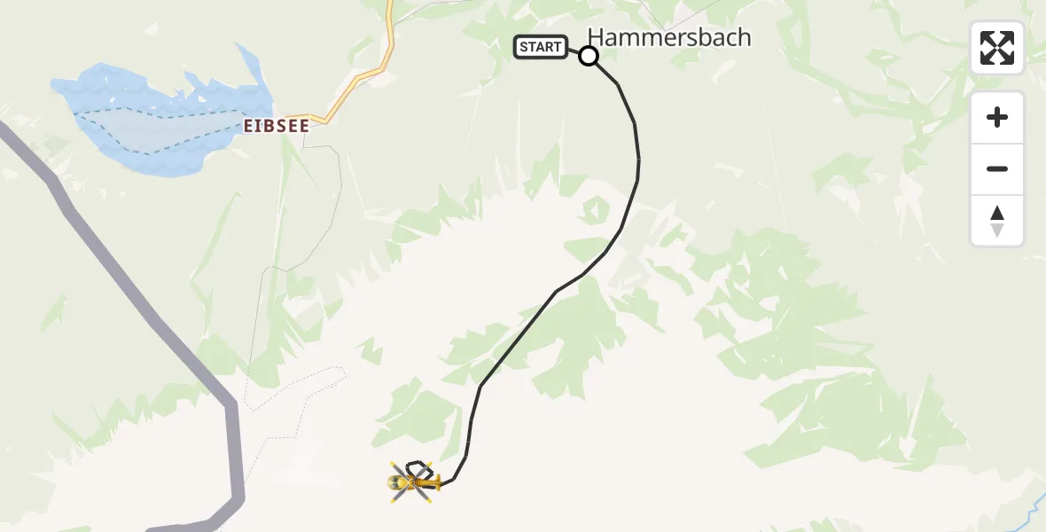Flugroute Rettungshubschrauber Brandweg Hubschrauberlandeplatz - Grainau, 02 Juli 2026, 12:18