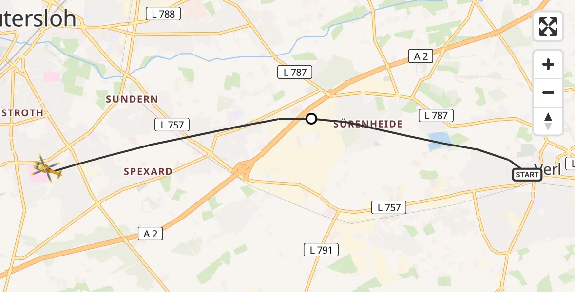 Flugroute Rettungshubschrauber Verl - Gütersloh, 02 Juli 2026, 12:18