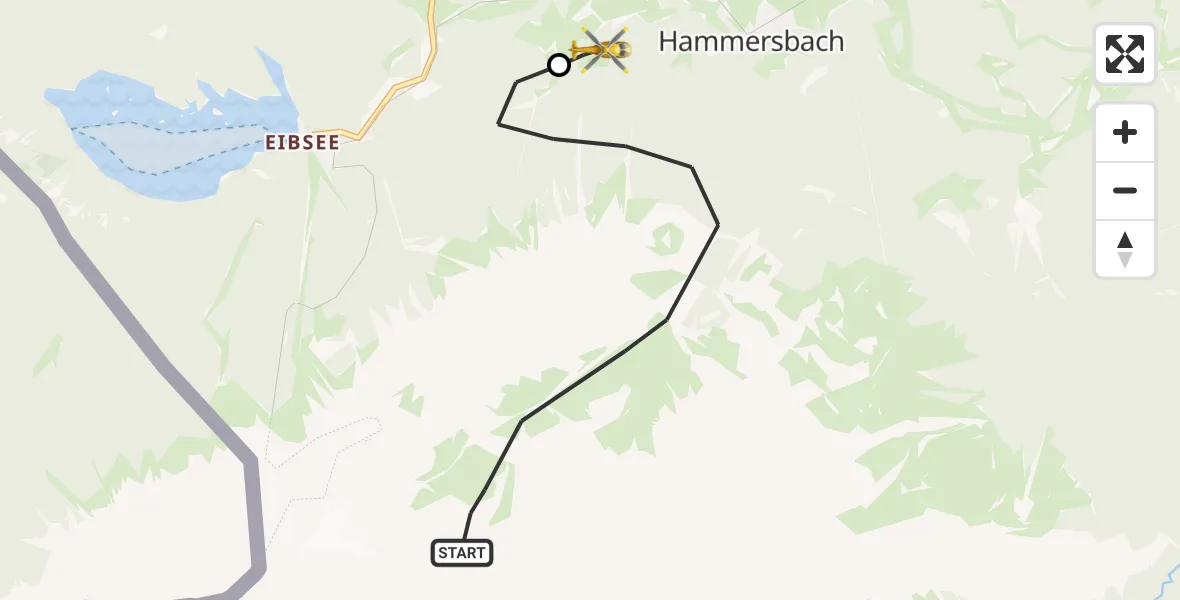 Flugroute Rettungshubschrauber Grainau - Brandweg Hubschrauberlandeplatz, 02 Juli 2026, 12:25
