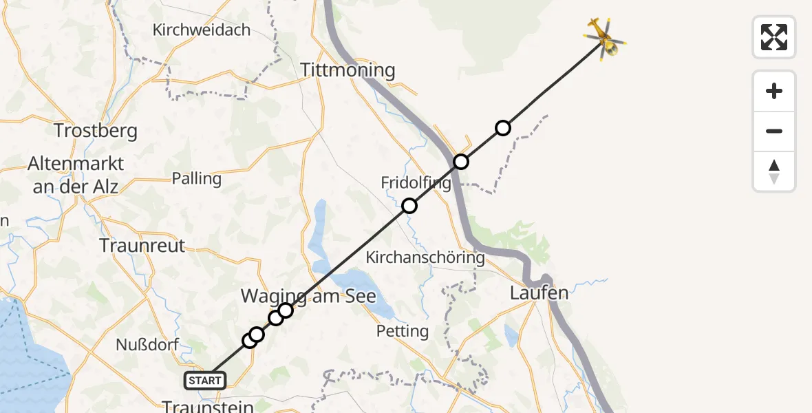 Flugroute Rettungshubschrauber Traunstein - Hochburg-Ach, 02 Juli 2026, 12:26
